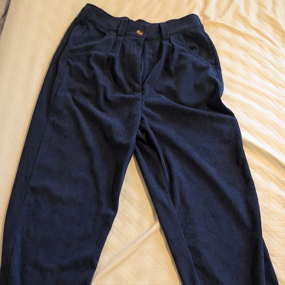Blue Corduroy Pants with Relaxed Fit